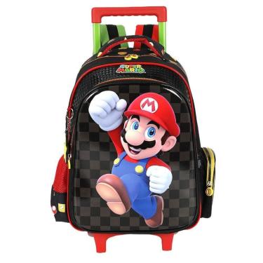 Imagem de Mochila de Rodinhas Luxcel Com Alça Mario Bros Preto