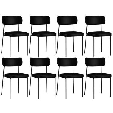 Imagem de Kit 08 Cadeiras Decorativas Estofadas Para Sala de Jantar Melina F01 Couríssimo Preto - Lyam Decor