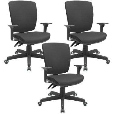 Imagem de Kit 03 Cadeiras de Escritório Diretor Office Base Giratória Preto Alta Flexi P03 Vinil Preto - Lyam