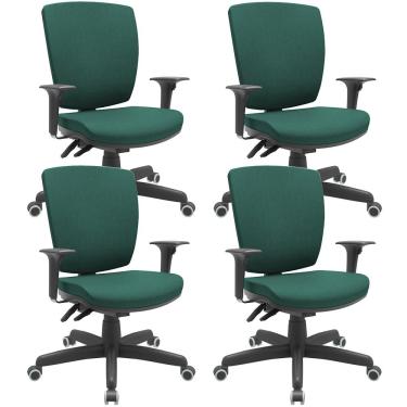 Imagem de Kit 04 Cadeiras de Escritório Diretor Office Giratória Preto Alta Flexi P03 Poliéster Verde - Lyam