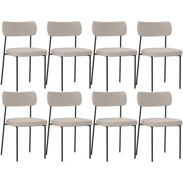Imagem de Kit 08 Cadeiras Estofadas Para Sala De Jantar Melina L02 Linho Cru - Lyam Decor