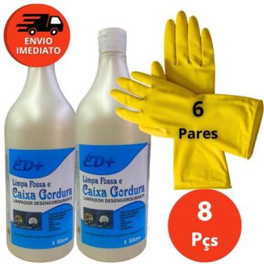Imagem de Kit Limpa Fossa Caixa Gordura Ralo Desengordurante 1L Desentope E Luva