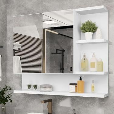 Imagem de Espelheira Armário para Banheiro com Porta e Espelho 60cm – MDF/MDP – Nicho Interno – Design Moderno (Branco)