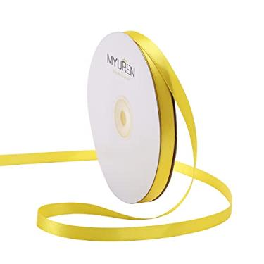 Imagem de Fita de cetim sólida de 9,5 mm amarela dupla face fita de cetim para artesanato, embrulho de presente, lembrancinha de festa, chá de bebê, enfeites de convite, acessórios de cabelo DIY (50 jardas)