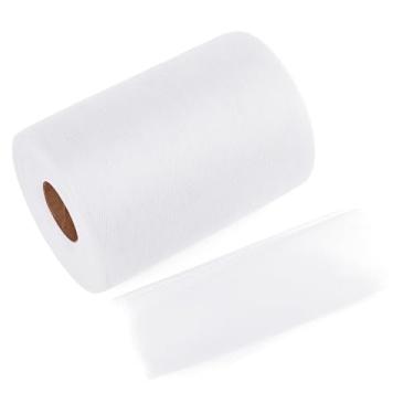 Imagem de LoomJoyz Fita de tule branca 15 cm x 100 metros (91,4 m) Fita de tecido de carretel ideal para saia tutu arte embrulho de presente buquê de flores artesanato casamentos arranjos florais