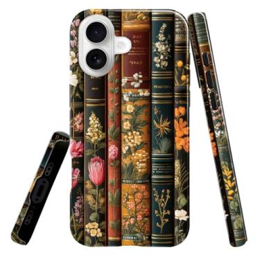 Imagem de heindiy Compatível com iPhone 17, capa brilhante, proteção total, à prova de choque, anti-arranhões, capa de TPU, capas para homem mulher - prateleira de livros vintage escura