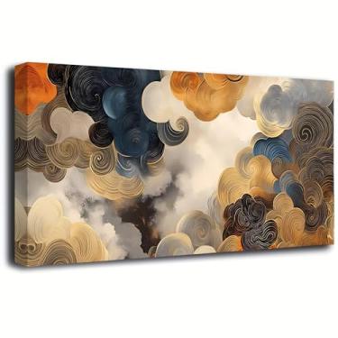 Imagem de Arte de parede abstrata preto e branco quarto decoração de parede sala de estar, arte de parede abstrata dourada pinturas de escritório arte moderna grão de nuvem padrão espiral impressões de arte de