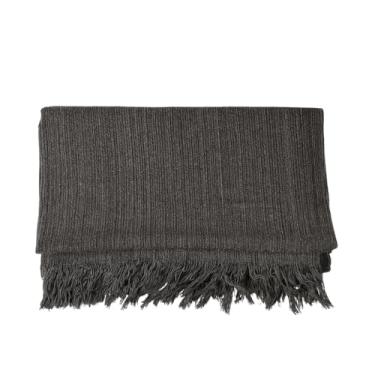 Imagem de Manta Artesanal de Algodão com Franjas – Cobertor Decorativo para Sofá e Cama, Leve e Confortável (Cinza Escuro Mesclado)