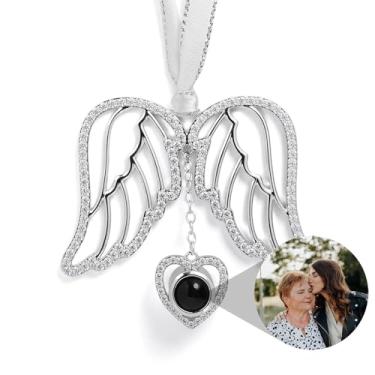 Imagem de Ornamentos de foto personalizados para árvore de Natal, decoração personalizada com imagem interna, pingente de projeção de coração de asas de anjo 2025, nova decoração de casa para festa de Natal