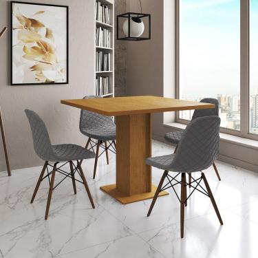 Imagem de Mesa Jantar Londres Quadrada Canela 90Cm 4 Cadeiras Eames Estofadas Grafite Madeira