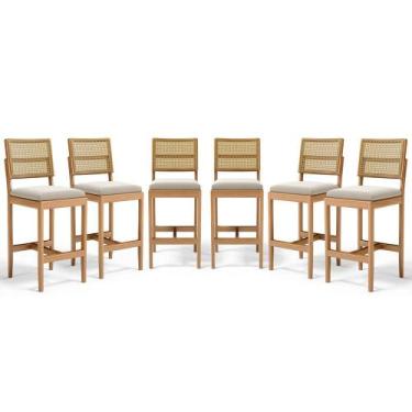 Imagem de Kit Com 6 Banqueta Milena Madeira Maciça Assento Estofado Encosto De T