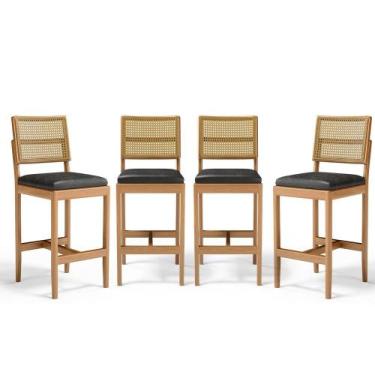 Imagem de Kit Com 4 Banqueta Milena Madeira Maciça Assento Estofado Encosto De T