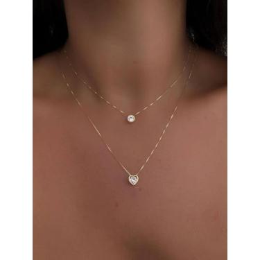 Imagem de Colar de coração de diamante branco zircônia cúbica acessório de joia de festa