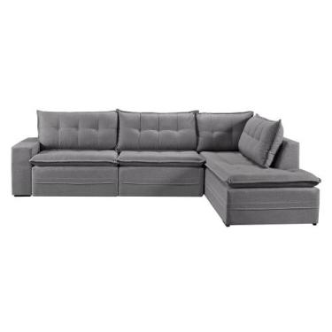 Imagem de Sofá Retratil Com Chaise Direita Titan 4 Lugares 2,56M Tecido Linho - 