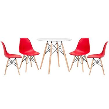 Imagem de Loft7, Kit - Mesa redonda Eames 80 cm branco + 4 cadeiras Eiffel Dsw Vermelho