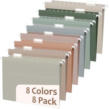 Imagem de gisgfim Pacote com 8 pastas de arquivo de plástico poli para pendurar com capacidade extra com abas organizador de armário de arquivo de 33 cm, expansão de 1,3 cm para documentos de arquivos de