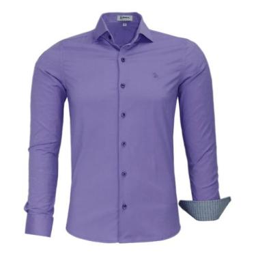 Imagem de Camisa Social Amil Masculina Slim Elastano Passa Fácil 1766, Roxo, 1