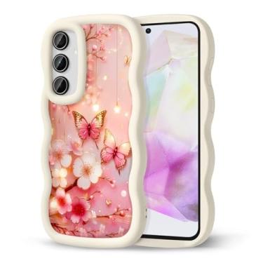 Imagem de CASBST Capa de telefone compatível com Galaxy A35 5G para mulheres e meninas, moldura ondulada encaracolada com estampa fofa, capa de telefone à prova de choque de silicone macio e estética para