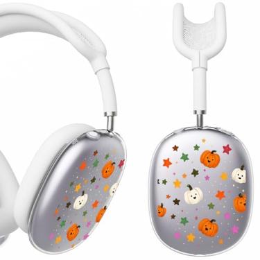 Imagem de BlHMCASE Capa de fone de ouvido para AirPods Max, capa fofa Kawaii Fall Pumpkin Star Clear Ear Cups, capa de silicone branca para fones de ouvido para Apple AirPods Max