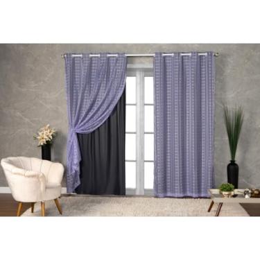 Imagem de Cortina Blackout prata 2,80 m x 2,30 m com Xadrez para sala quarto porta balcão(LILAS,2.00mt LARGURA x 1.40mt ALTURA)