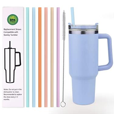 Imagem de Pacote com 6 canudos de substituição de silicone multicoloridos para Stanley 20 30 copo de 1,134 g, canudo longo reutilizável com escova de limpeza para Stanley Quencher Adventure, para acessórios