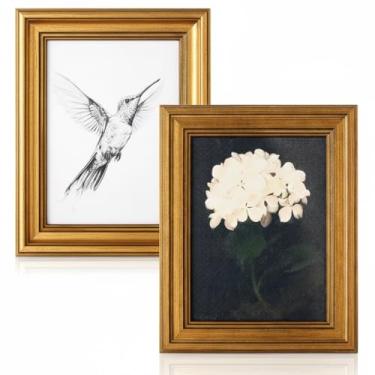 Imagem de Humyoun 2 peças de arte emoldurada dourada vintage para sala de estar, 20,32 cm x 25,4 cm beija-flor branco hortênsia pintura a óleo em tela para cozinha, presente de parede de quarto, presentes de