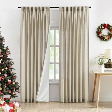Imagem de Central Park Painel de cortina com filtro de luz plissado Sand Pinch de 213 cm de comprimento, semitransparente, com textura de linho rústico, drapeado para sala de estar, quarto, com ganchos para