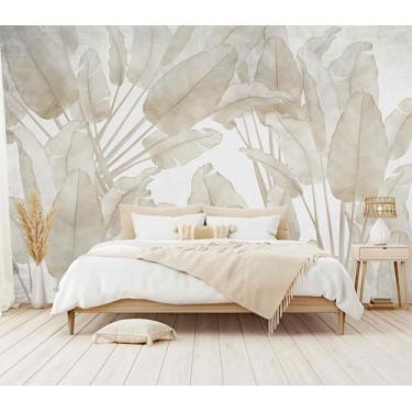 Imagem de WFBHUA - Papel de parede bege folha de bananeira mural de parede autoadesivo tropical para sala de estar quarto 157"x108
