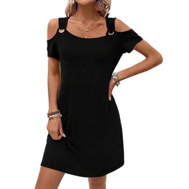 Imagem de Vestido de verão GUNEST feminino com ombro frio e gola redonda