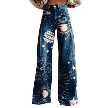 Imagem de Calças largas RTJTGXF com estampa floral vintage plus size feminina