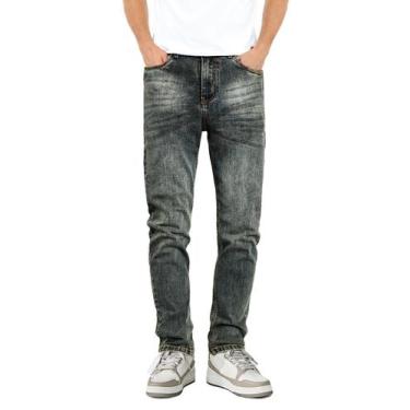 Imagem de Calça jeans Heyfanee Slim Fit elástica para homens cinza 38x30