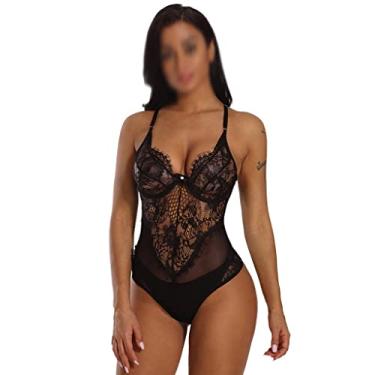 Imagem de WYUYIWH Macacão sexy de renda com cílios vazado frente única pijama feminino lingerie de renda sexy camisola babydoll roupa de dormir (cor: D, tamanho: código M) (código D M), D, M