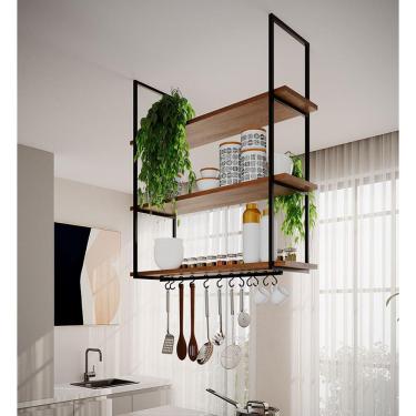 Imagem de Nicho De Teto Indústrial Denver 95cm Preto E Freijó - Cor: Preto