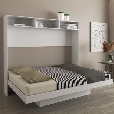 Imagem de Cama Articulada De Casal Horizontal Com Nichos E Prateleiras Branco