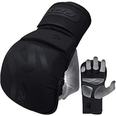 Imagem de Luvas RDX MMA para treinamento de artes marciais e Sparring, luvas de couro de convexo preto fosco de palma Y-Volar para aglutinação, kickboxing, Muay Thai, saco de perfuração e luta de gaiolas, Matte Black, X-Large