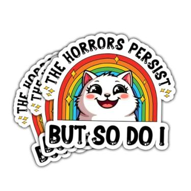 Imagem de Adesivo The Horrors Persist But So Do I, Adesivo de Gato Fofo, Saúde Mental, Adesivo de Vinil Motivacional para Laptop Garrafa de Água Notebook Capacete Kindles Tumbler (Normal, 7,6 cm)