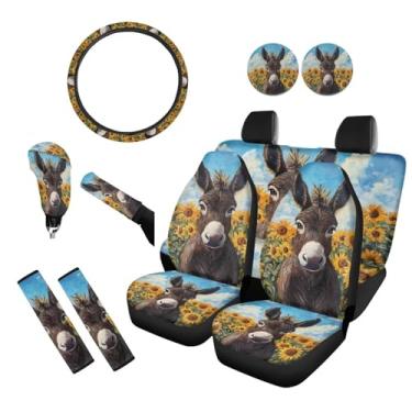 Imagem de Dremagia Capas de assento de carro Donkey ajuste universal para a maioria dos veículos conjunto completo com capa de volante/porta-copos / almofada de cinto de segurança/botão de câmbio capa de freio