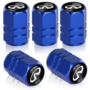 Imagem de 5 peças de tampas de haste de válvula de pneu, peças de pneu de carro, para Infiniti QX50 Q50 Q70 Q70L Q60 QX30 QX60 QX80 acessórios de decoração, tampa de haste de liga de alumínio, YFND-azul