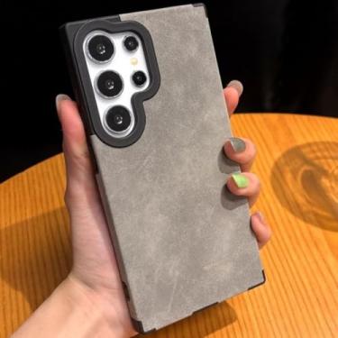 Imagem de Capa de couro luxuosa com estampa de luxo para Samsung S25 S24 S23 S22 Ultra Plus, proteção magnética de quatro cantos à prova de quedas (para Samsung Galaxy S23 Ultra/cinza claro)