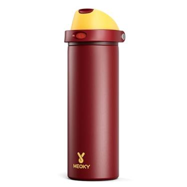 Imagem de Garrafa de água isolada de 680 g para mulheres: Garrafa de água de aço inoxidável Meoky com canudo 2 em 1 e tampa de bico - à prova de vazamento, fria por 24 horas, cabe no suporte de copo de carro