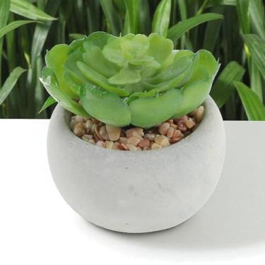 Imagem de Generic 1 peça de plantas artificiais suculentas em vaso de cimento plástico PVC verde 7,5 x 7,5 x 7,5 cm