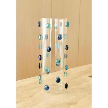 Imagem de Vaso de Vidro Decorativo 1700ml com Gemas de Vidro - Design Italiano para Vasos Decorativos para Sala e Jarra de Vidro para Flores(Azul)