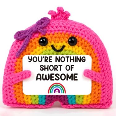 Imagem de Mini incentivo crochê arco-íris presente motivacional para amigo, colega de trabalho, aluno, professor, decoração de mesa inspiradora de Natal, presente de autocuidado único Handmde positivo