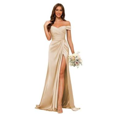 Imagem de Vestido de dama de honra Dessiny Champagne Satin Off Shoulder Mermaid