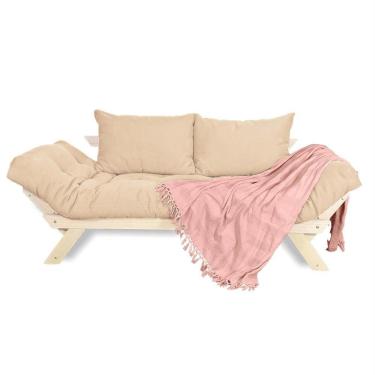 Imagem de Sofá Japão Futon Sarja Impermeável Bege Em Madeira Maciça