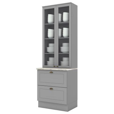 Imagem de Cristaleira 2 Portas E 2 Gavetas Americana Cinza Com Tampo Calcare - Móveis Henn Cinza-calcare