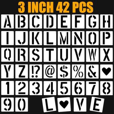 Imagem de 42 peças de estênceis de letras de 7,6 cm, kit de estênceis de artesanato interligados, modelos de alfabeto de plástico reutilizáveis em madeira, parede, pedra, tecido, placa, projetos de arte DIY
