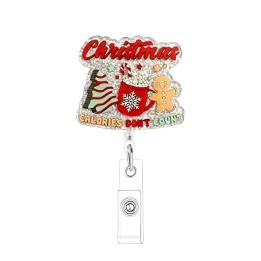 Imagem de Carretel de crachá engraçado de Natal para homem de gengibre, suporte de crachá de árvore de Natal, clipe retrátil para enfermeira, médico, nome de identidade, enfermeira, carretéis de acrílico jacaré