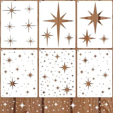 Imagem de DOPENSPI Pacote com 6 estêncil de estrela para pintura, modelo de estrela grande reutilizável, estênceis de desenho de parede, materiais de arte para parede, madeira, artesanato, tela, decoração de