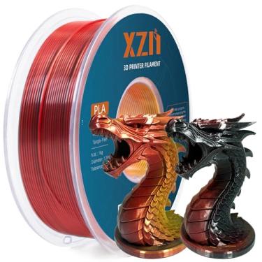 Imagem de Filamento tricolor PLA de seda para impressora 3D, filamento de seda brilhante semelhante a metal 1,75 mm, precisão dimensional +/- 0,03 mm, vermelho dourado preto, carretel de 1 kg